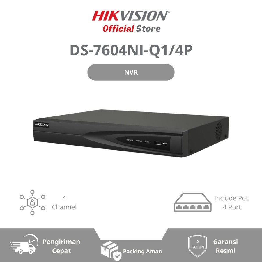 HIKVISION - DS-7604NI-Q1/4P NVR 4-ch 1U + Include PoE 4 port