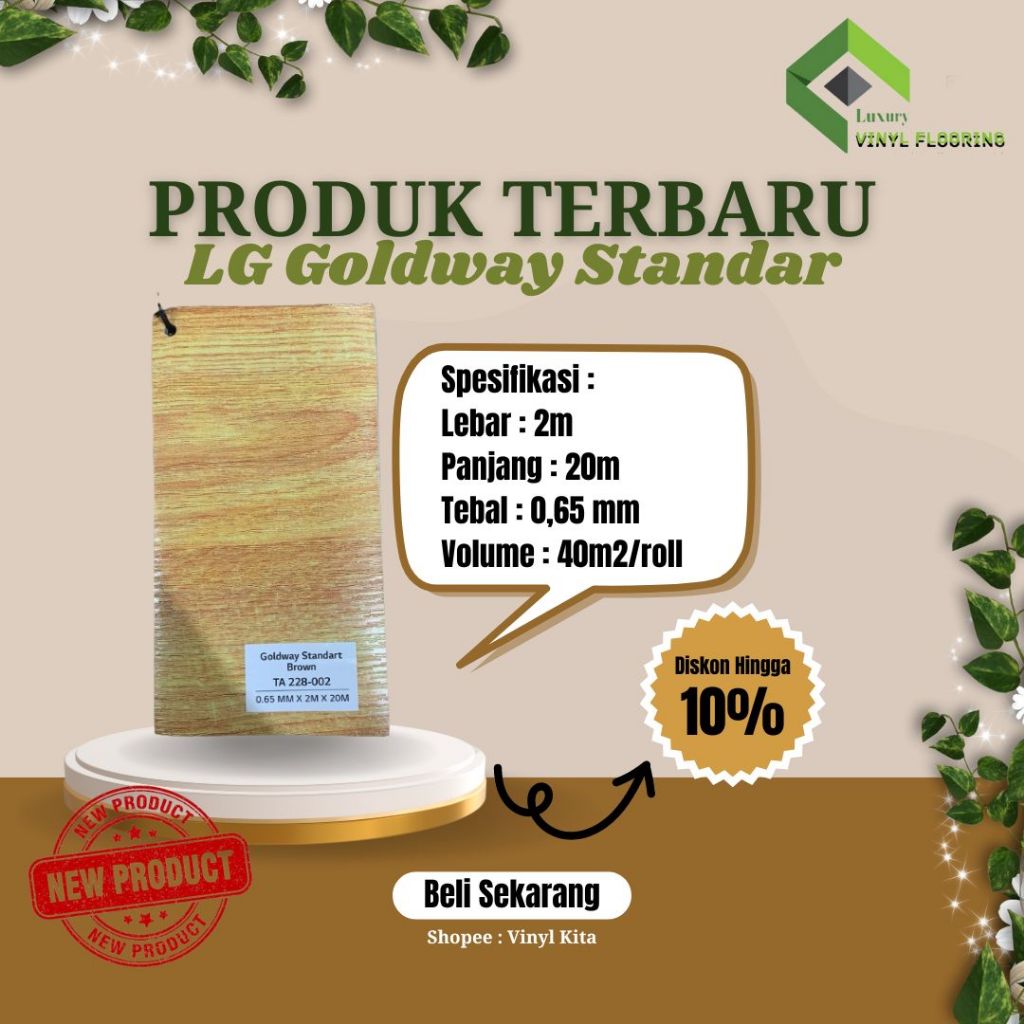 lantai vinyl LG Goldway Standar TA228-002 Brown tebal 0,65mm uk. 2m x 20m