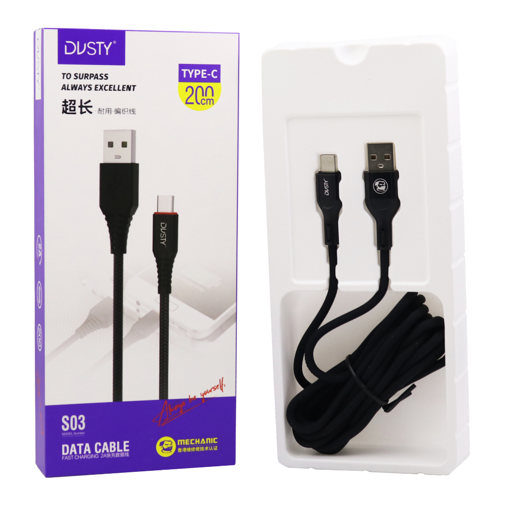 Mechanic Dusty S03 Type-C Kabel Data USB Android Type-C Fast Charging 2M 2A Black ORI