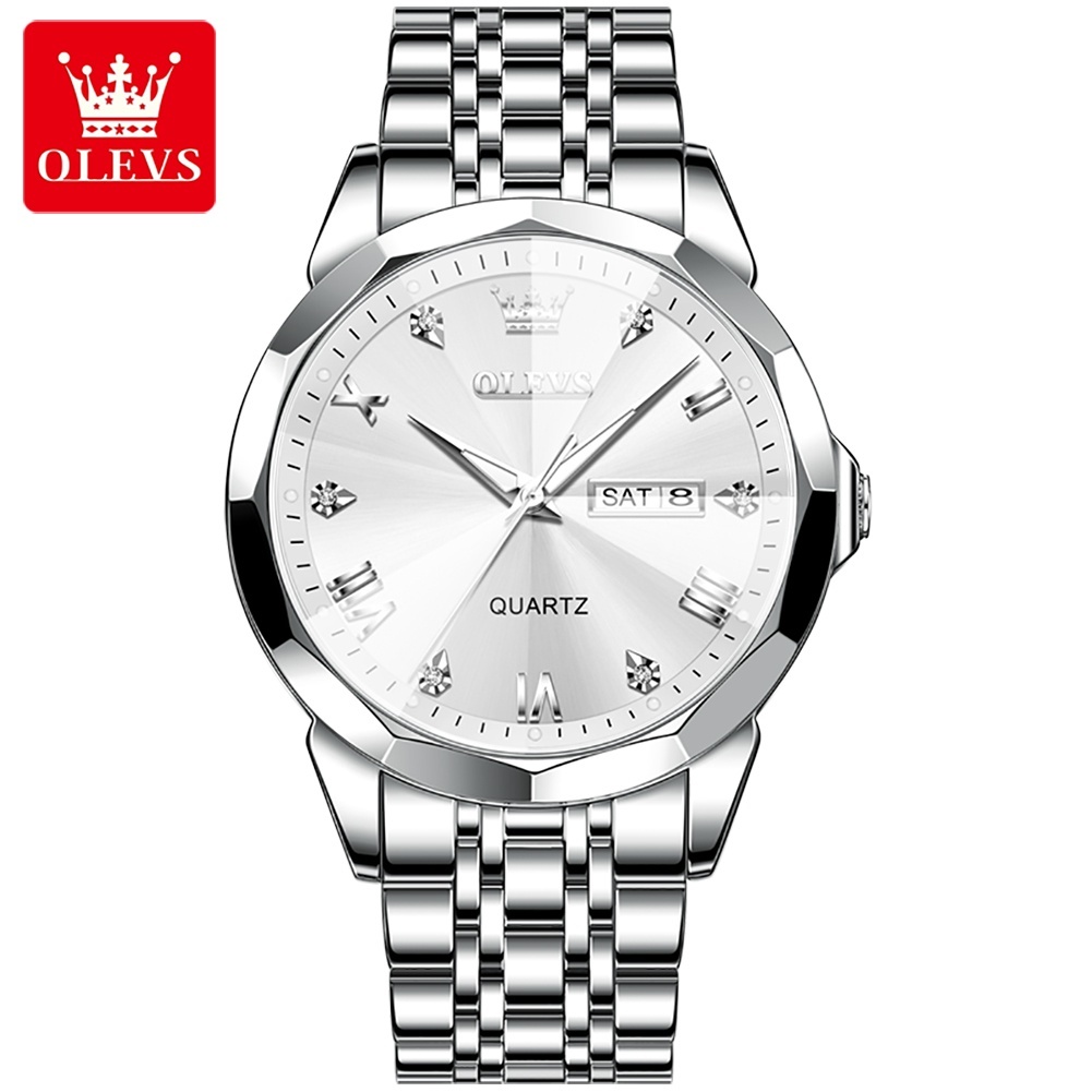 Jam Tangan Pria Original Anti Air Rantai Luxury Kalender Analog Luminous Man Watch Olevs 9931