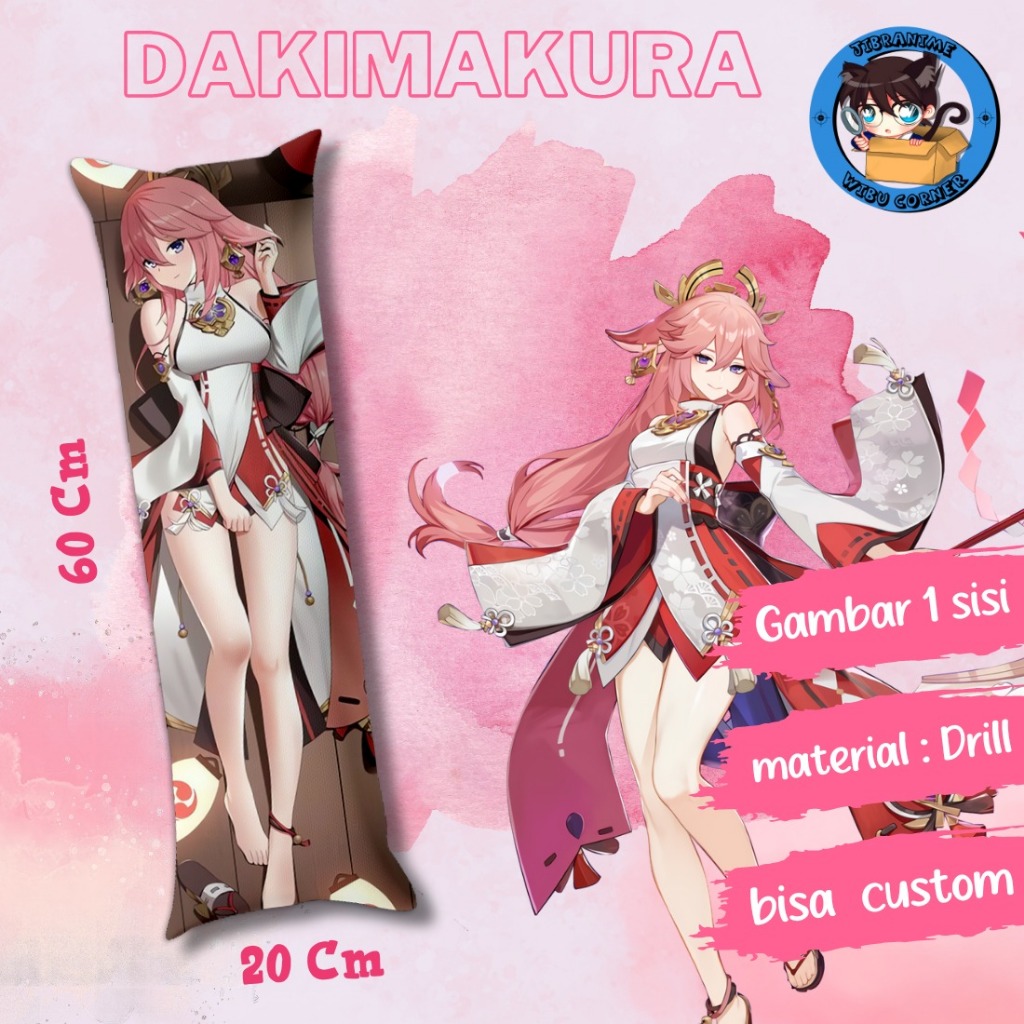 dakimakura / guling genshin impact yae miko ukuran 20x60cm sudah termasuk isi bisa custom