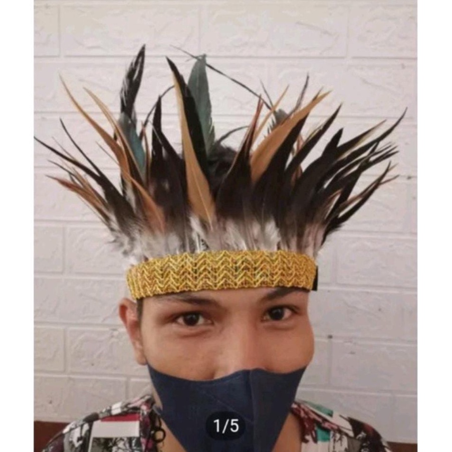 ORIGINAL 1 Set Aksesories Kepala Bulu dayak  Topi Bulu adat dayak  aksesories kaki Tangan Bulu kalun