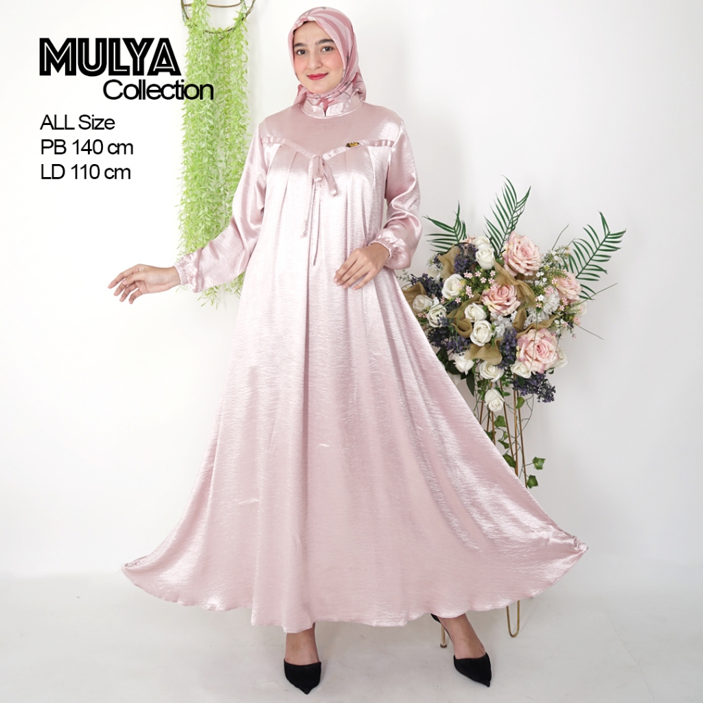 Mulya_Collection Gamis Dress busana muslimah shimmer silk satin atau saten