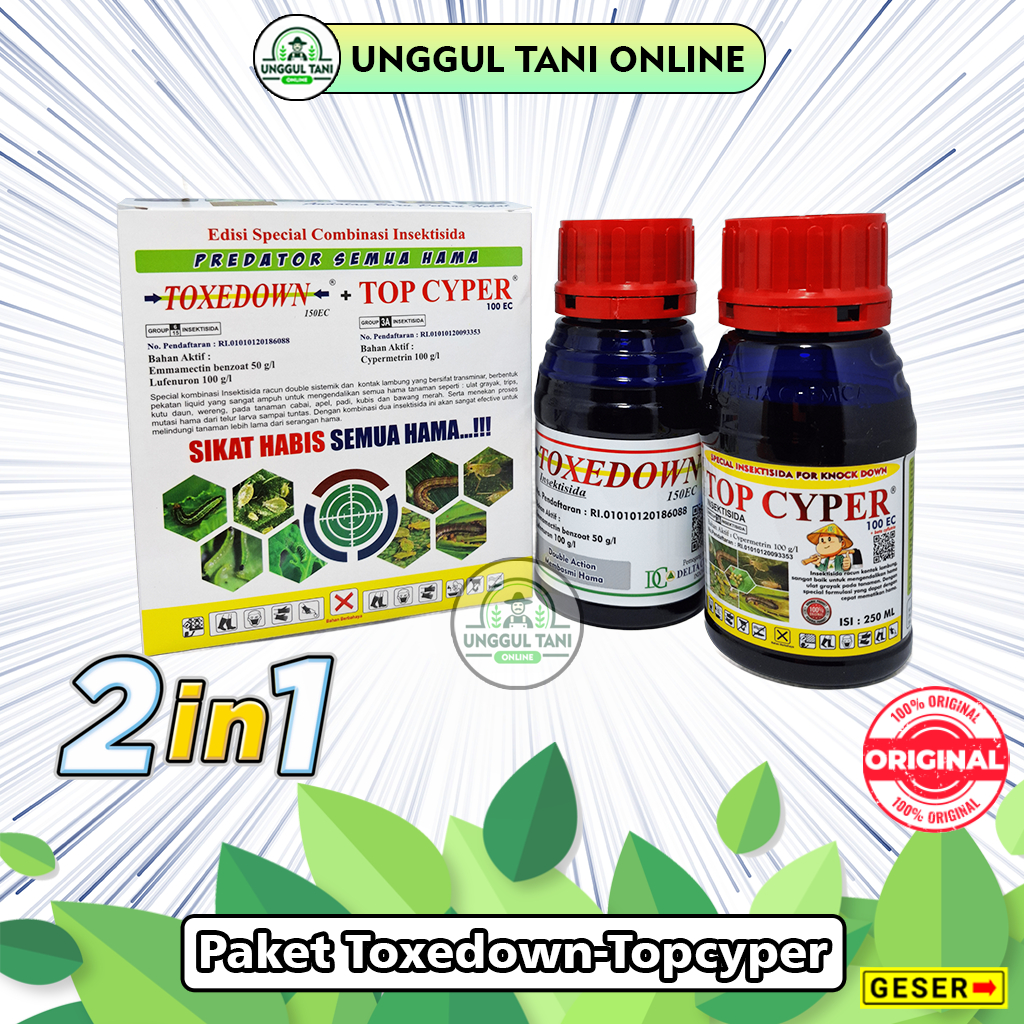 Paket/Bundling Insektisida TOXEDOWN DAN TOPCYPER (ISI 2 BOTOL) 250.ML Racun basmi ulat Obat ulat gra