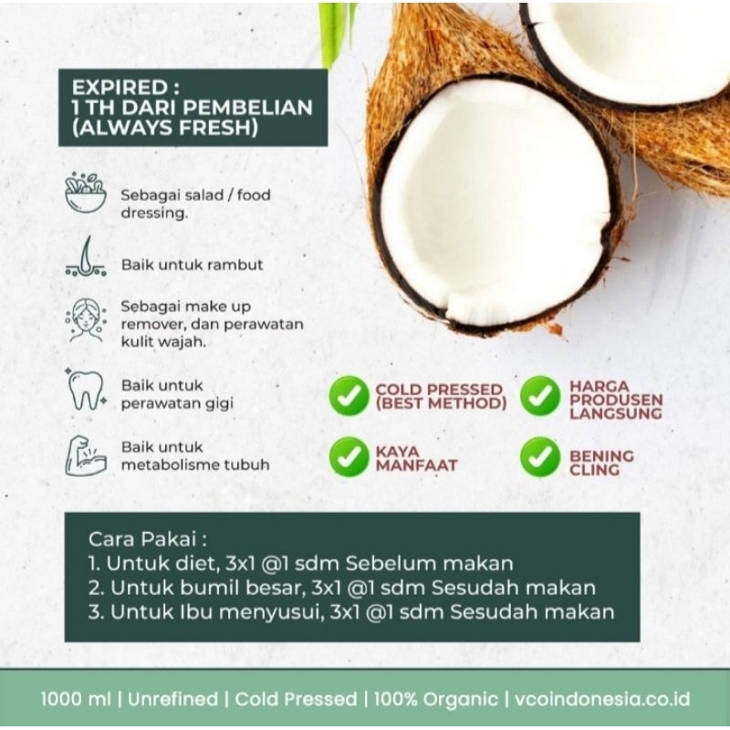 

virgine coconut oil cikal58 1000ml#minyak kelapa murni 1000ml# vco(virgine coconut oil)1000ml