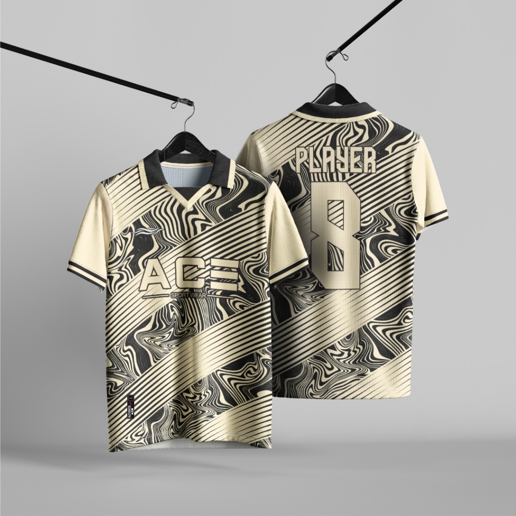 Jersey Futsal Bola Strip Batik warna Cream Susu Custom Motif Print Free Custom Nama Nomor Logo