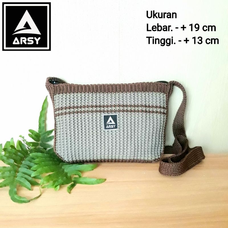 Tas rajut wanita selempang resleting  tas hap model  garis by Arsy