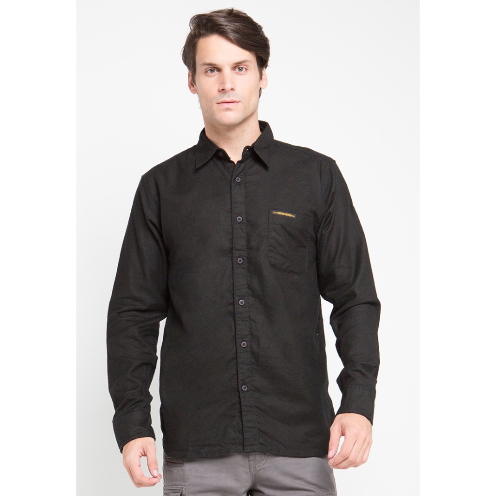 HEMMEH Kemeja Flanel Hitam Polos Lengan Panjang Kemeja Flanel Hitam Kemeja Flanel Pria Hitam Polos
