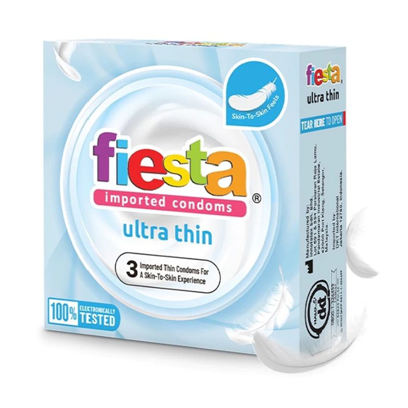 Kondom Fiesta Ultrathin Biru muda Impor kondom isi 3pcs / Pengaman Fiesta Ultrathin Tipis