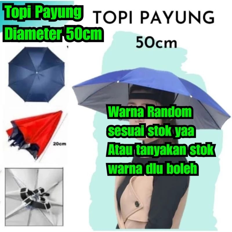 Topi payung kepala topi payung kepala diameter 50cm payung kepala