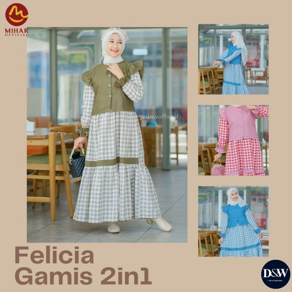D&W - Gamis Outer Terbaru Anak Perempuan Felicia Gamis 2in1 size 8-14 Tahun / BAJU MUSLIM / FASHION 