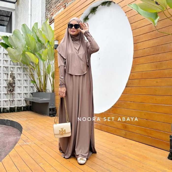 Noora Set Abaya Hijab Polos Lengan Batwing Wudhu Friendly Jersey Kekinian Yayuku