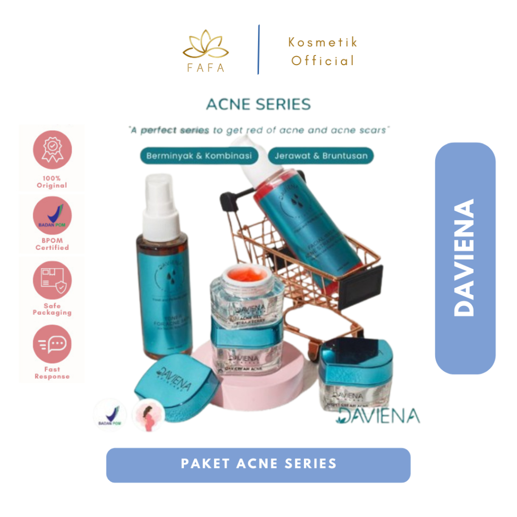 DAVIENA Skincare Paket Lengkap & Hemat/Ecer Acne Series - Berminyak, Kombinasi, Jerawat, Bruntusan