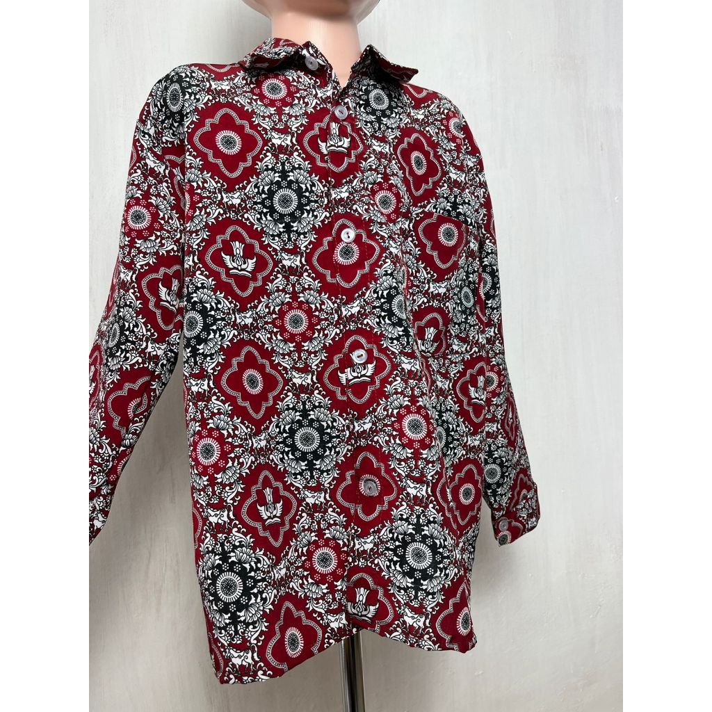 Murah Baju Batik Merah Seragam Sekolah Sd Lengan Panjang Seragam Negri ( Unisex ) Kelas 1-6