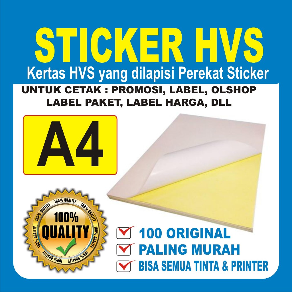 

Sticker HVS A4 isi 50 & 20 lembar / Kertas Stiker Inkjet Doff Matte A4