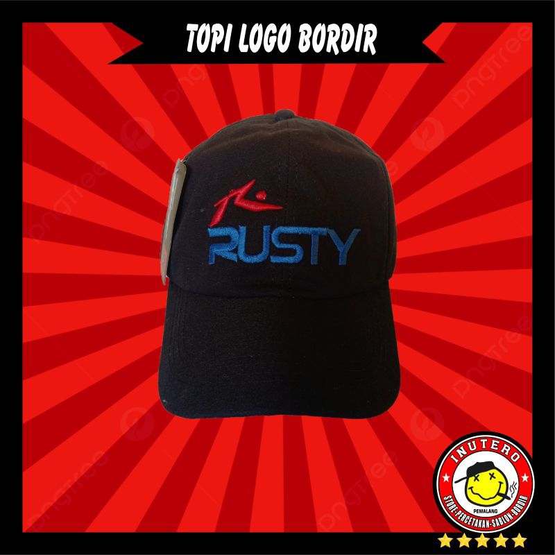 Topi Hitam Pria Wanita Logo Rusty Bordir