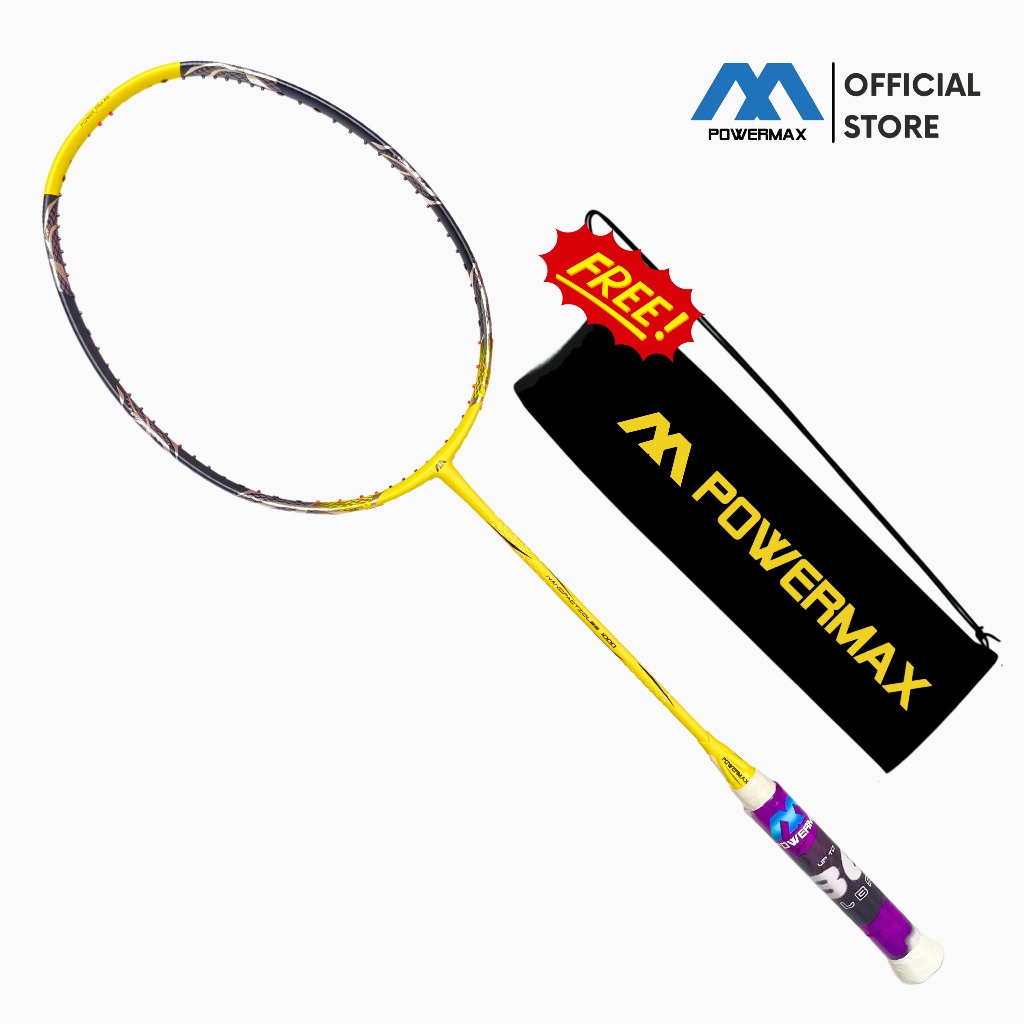 POWERMAX Raket Badminton Nanoparticles 1000 Frame Bulutangkis 4U 36 Lbs Head Light Offensive Player