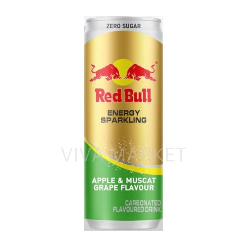 

Red Bull Apple & Muscat Grape Energy Sparkling Drink 250ml Zero Sugar. Minuman Energi Rasa Pomelo. Bebas Gula