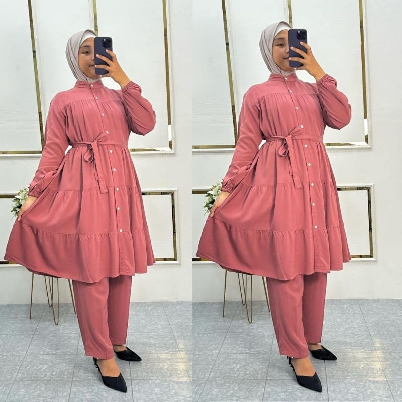 ELSEN SETCEL SETELAN TUNIK POLOS BABY DOLL TWILL UNIQLO PREMIUM ONE SET SETELAN CELANA COLLECTION