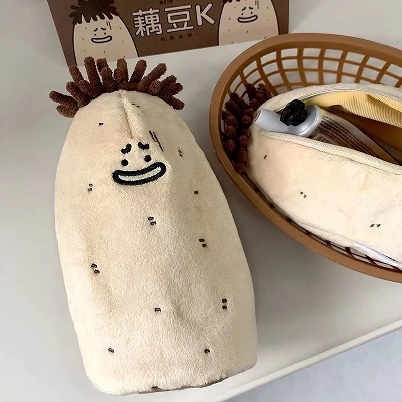 

Funny Potato Pencil Case Cosmetic Bag Plush Lotus Root Bean Pen Pouch Large Capacity Storage Bag School Supplies Stationery Box