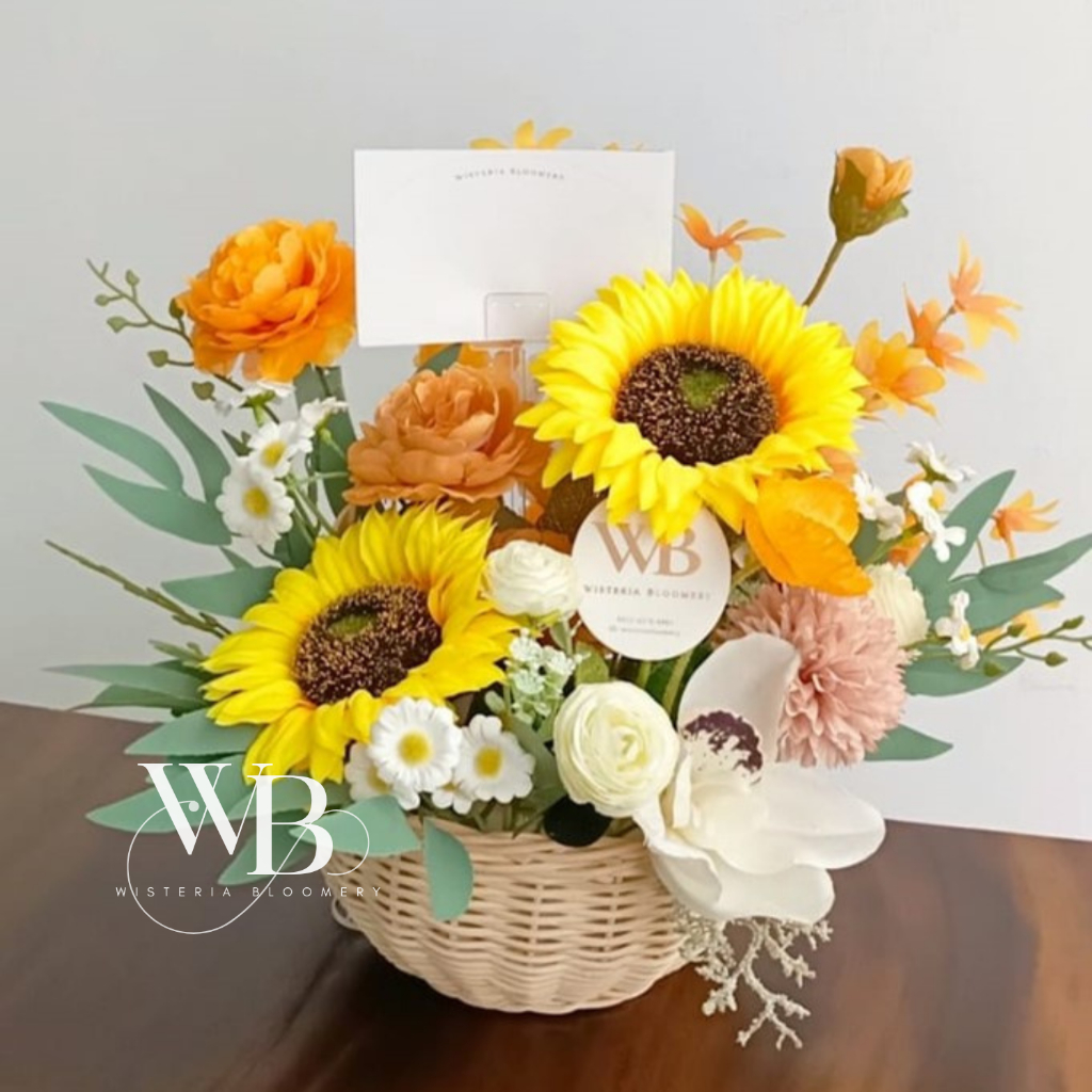 happiness basket / keranjang bunga matahari / sunflower basket / bunga ruang tamu / bunga meja makan