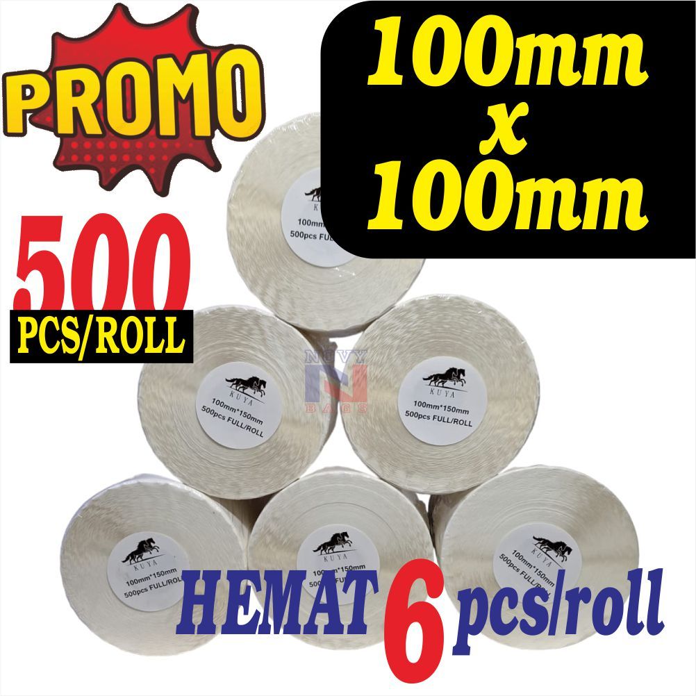 

PROMO HEMAT 6 PCS/ROLL STIKER THERMAL / STIKER LABEL BARCODE/ RESI 100mm x 100mm x 500 pcs/roll