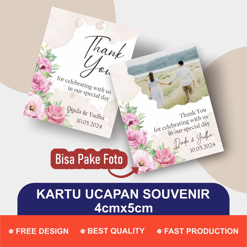 Kartu Ucapan Terimakasih Pernikahan  | Kartu ucapan souvenir Wedding | Kartu Souvenir 007 G