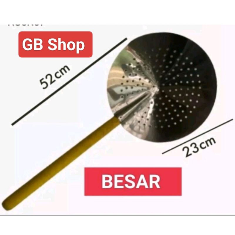 peniris serok penggorengan murah besar stainless gagang kayu