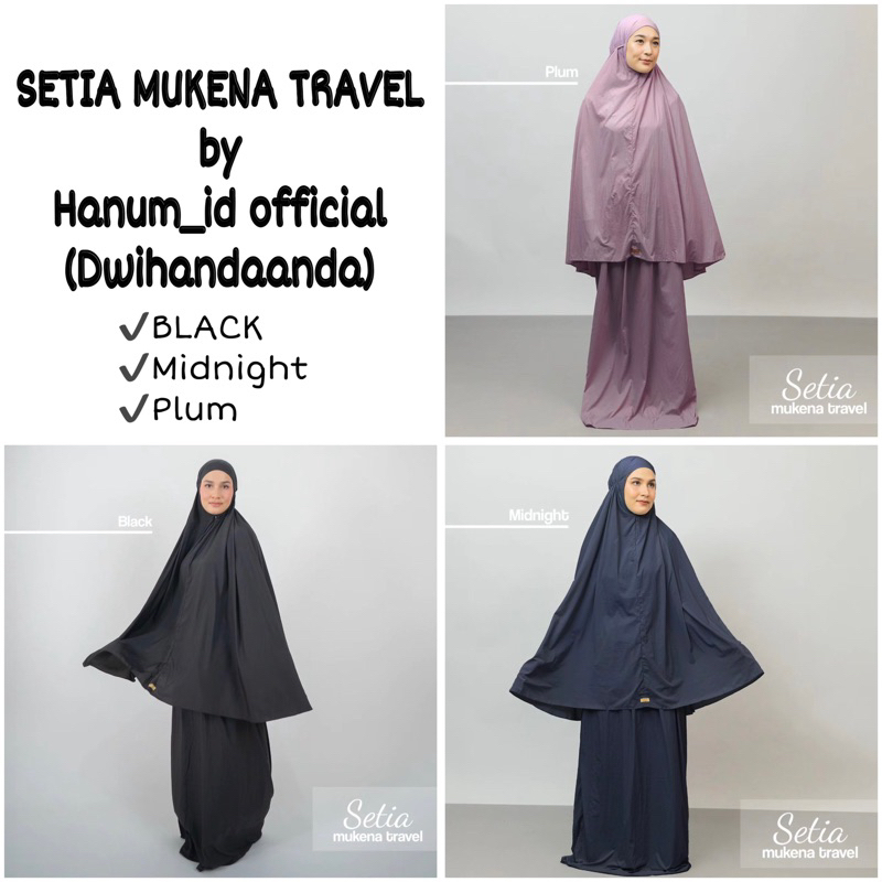 SETIA Mukena Travel Set in BLACK, MIDNIGHT & PLUM by Hanum_id Official (Dwihandaanda)