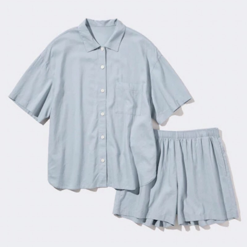 UNIQLO Women Pajamas Setelan Piyama Linen Blend Wanita Lengan Pendek