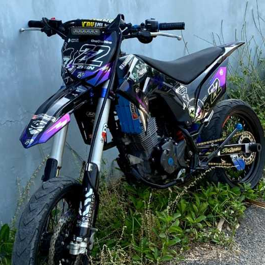 DECAL CRF 150L DTRACKER KLX BF WR 155R GORDON HITAM UNGU FULL CHROME CUSTOM NOMOR NAMA DAN WARNA