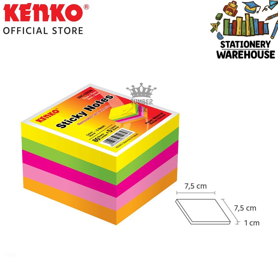 

STICKY NOTE KENKO SNC33N Cube 5 warna MEMO warna warni Neon Color