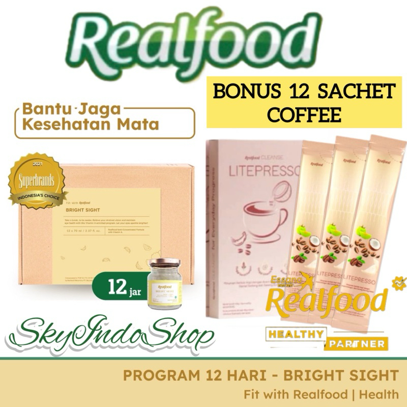 

Realfood Bright Sight ( P.12 + Bonus 12 Sachet Coffee Latepresso ) | Suplemen | Vitamin A | Asam Amino & Asam Sialat | Minuman Sarang Burung Walet | Untuk Menutrisi Kesehatan Mata | BPOM & HALAL