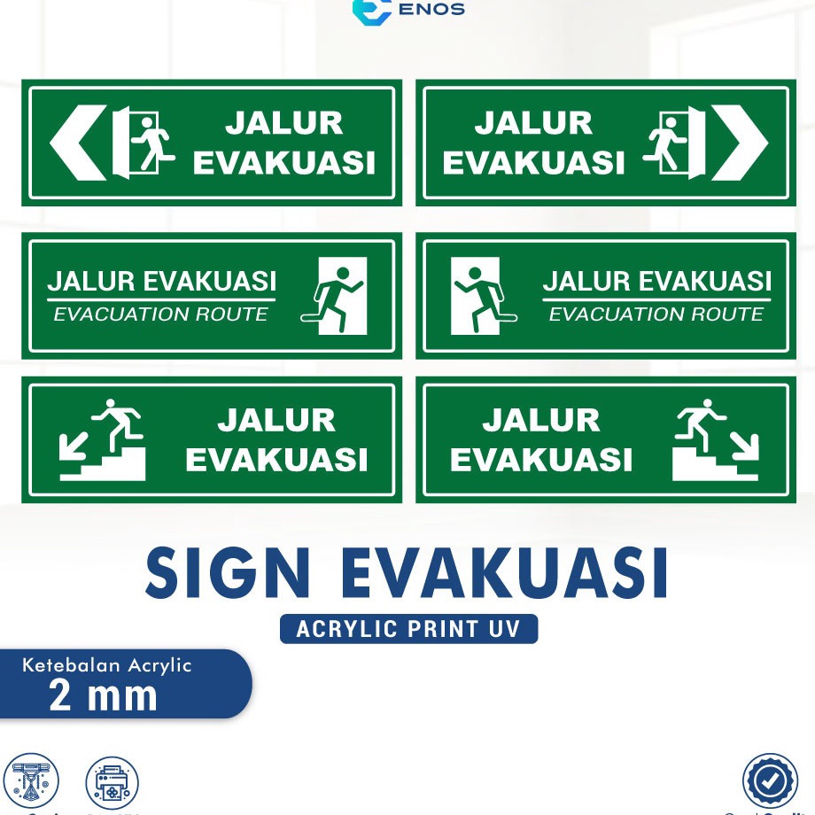 

SIGN SIGNAGE JALUR EVAKUASI AKRILIK PRINT UV ANTI AIR PREMIUM 3 X 1 CM PAPAN TANDA ACRYLIC