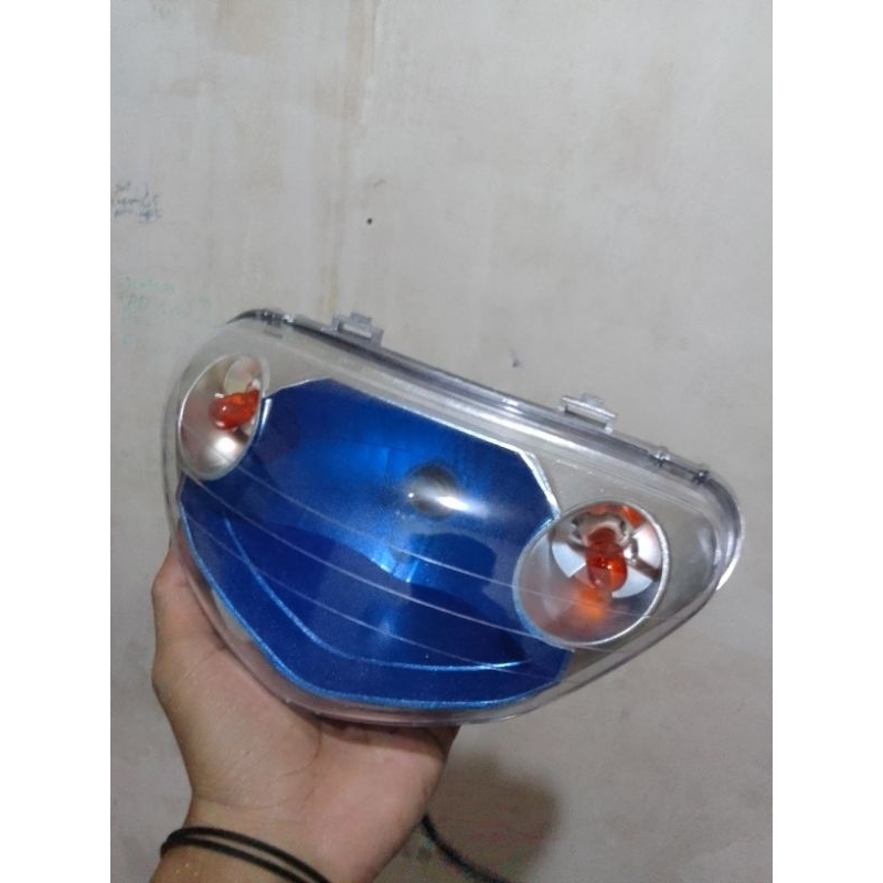 Reflektor Lampu Depan Plus Mika Kaca Lampu Depan Mio Sporty Model MX Custom Biru