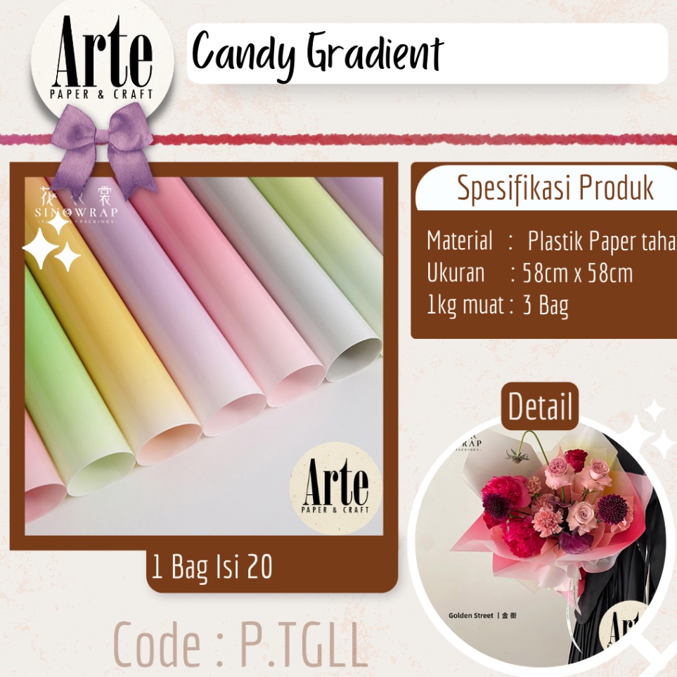 

2 Lembar Cellophane Candy Gradient Glossy Sinowrap Ori Kes Buket Bunga Korean Waterproof Flower Wrapping Paper Calor Kado Arte Grosir Florist Supply Jaka i PTGLL