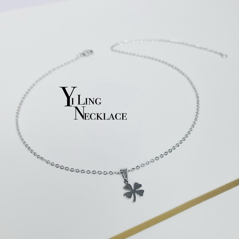 YiLing || •Anti Karat• Kalung Stainless Silver - Dainty Necklace •Leaf• Kalung Stainless - Kalung Wa