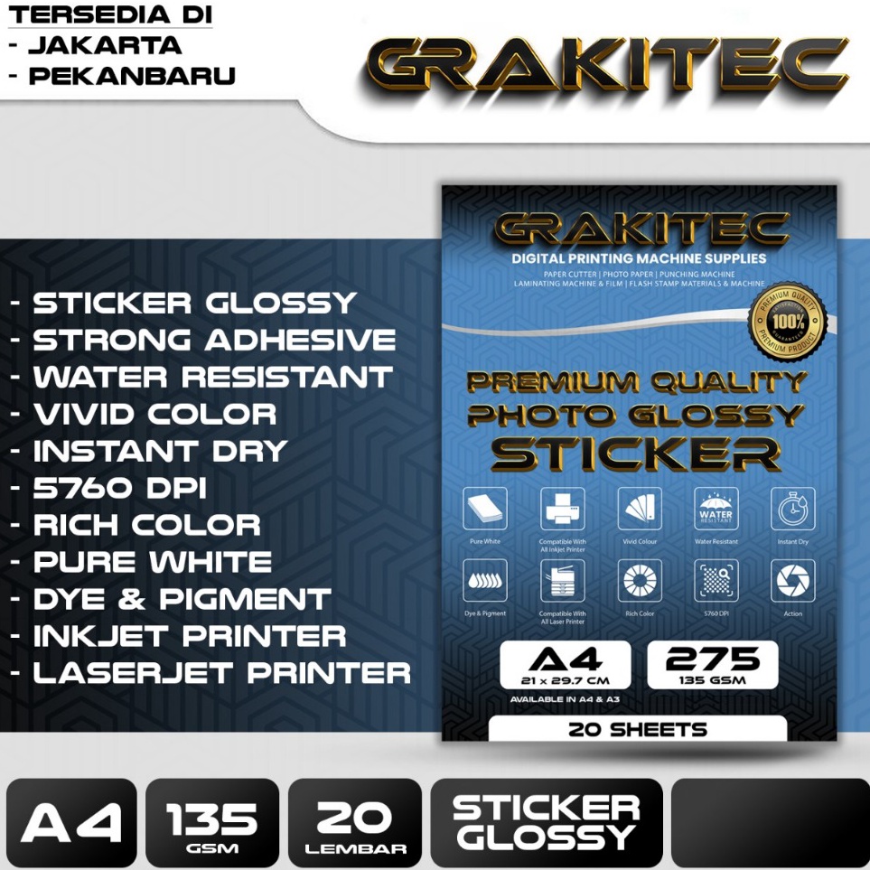 

Eksklusif Kes Stiker Foto Glossy A4 135 Gsm 2 Lembar Glossy Photo Sticker Paper Support Printer EpsonCanonHPBrother Ori Dye
