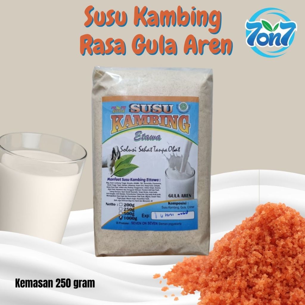 

Susu Kambing Etawa Bubuk 7on7 Rasa Gula Aren BPOM Halal Kemasan 250g - Etawa Goat Milk Gula Aren