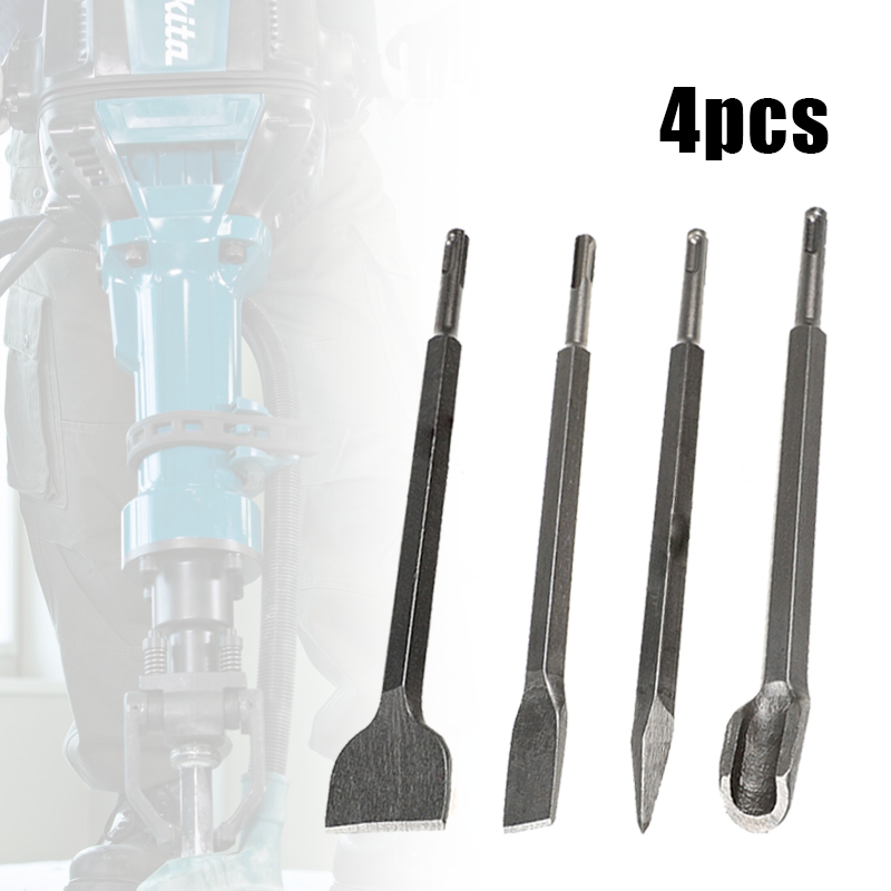 4pcs Mata Bor Tembok Beton Mata Bor Beton Bobok Panjang 250mm Mata Bor Flat & Lancip Mata Bor Pahat 