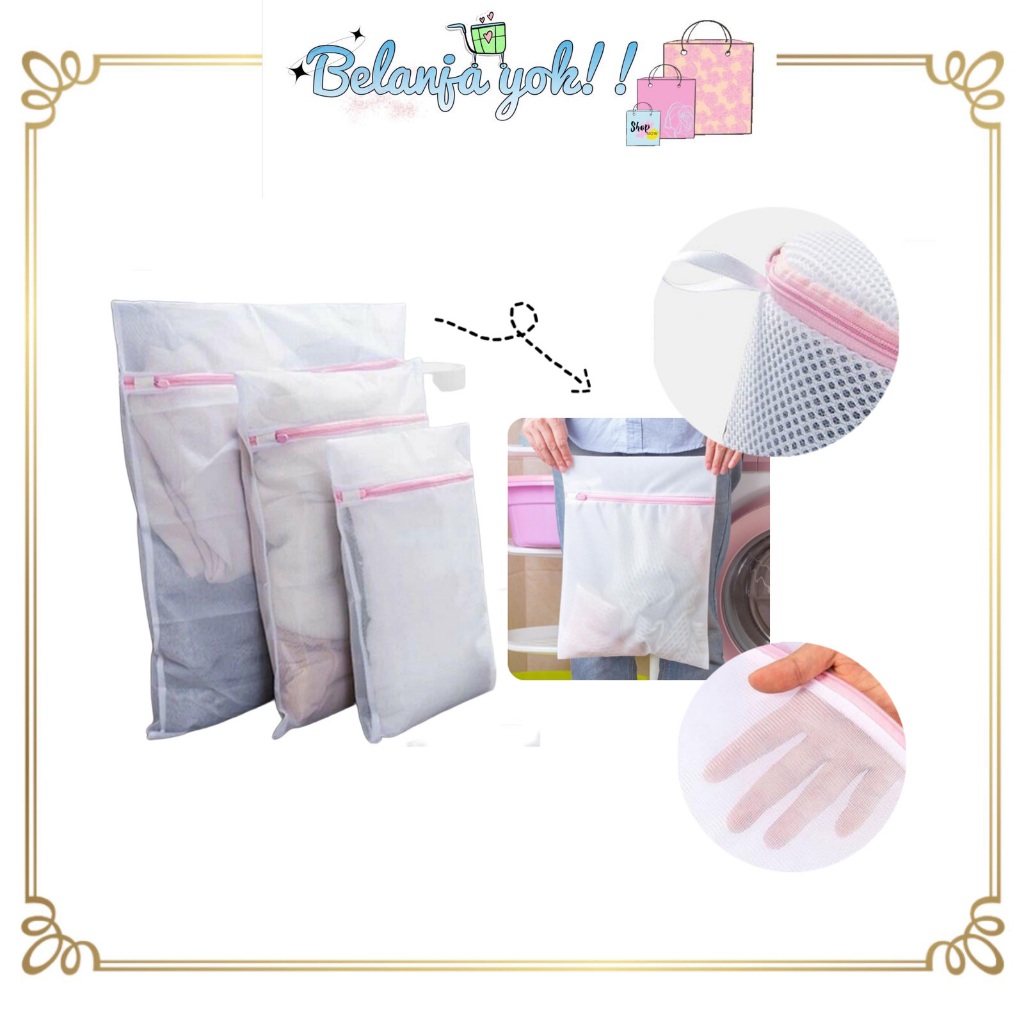 BY631 Laundry Bag Jaring Baju Kotor Kantong Mesin Cuci Bahan Jaring dan Resleting untuk Pakaian