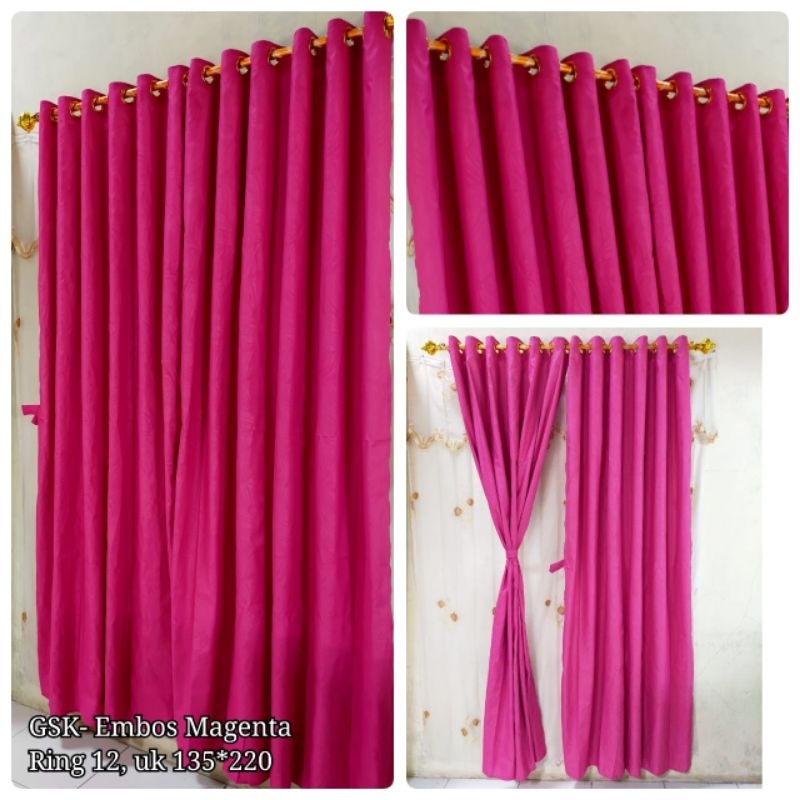 Gorden Pintu Jendela Polos Embos Pink Tua Magenta