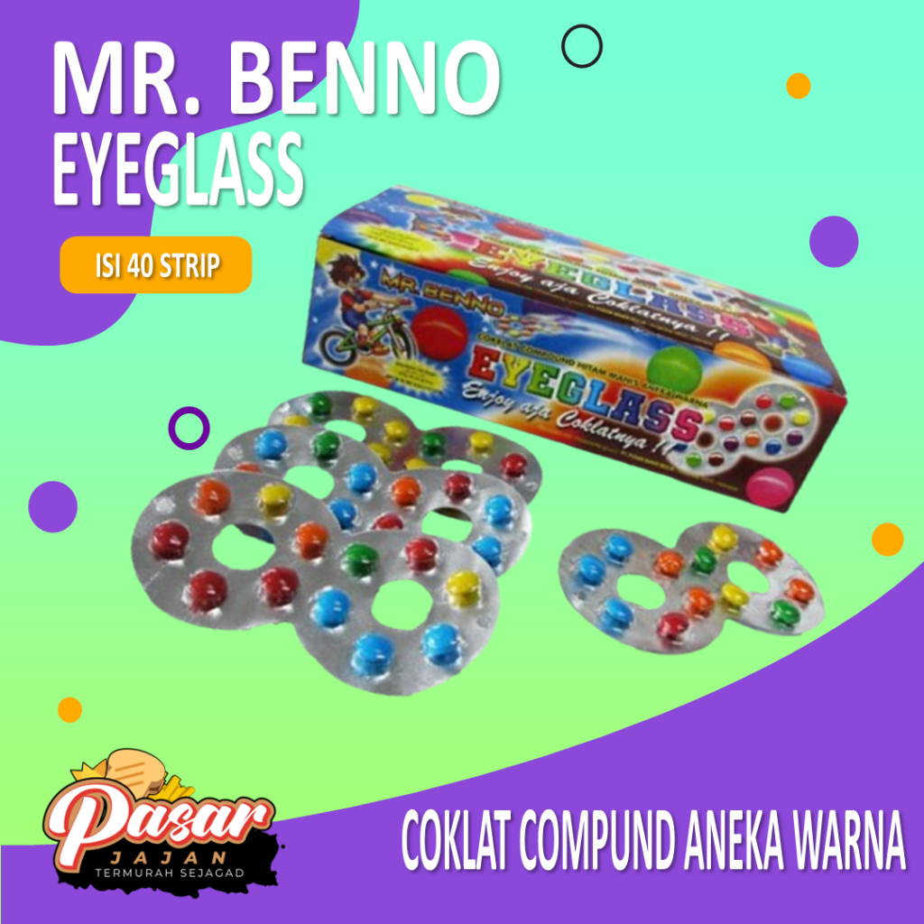 

Permen Lapis Coklat Aneka Warna Mr. Benno Eyeglass ( 40 strip / box )