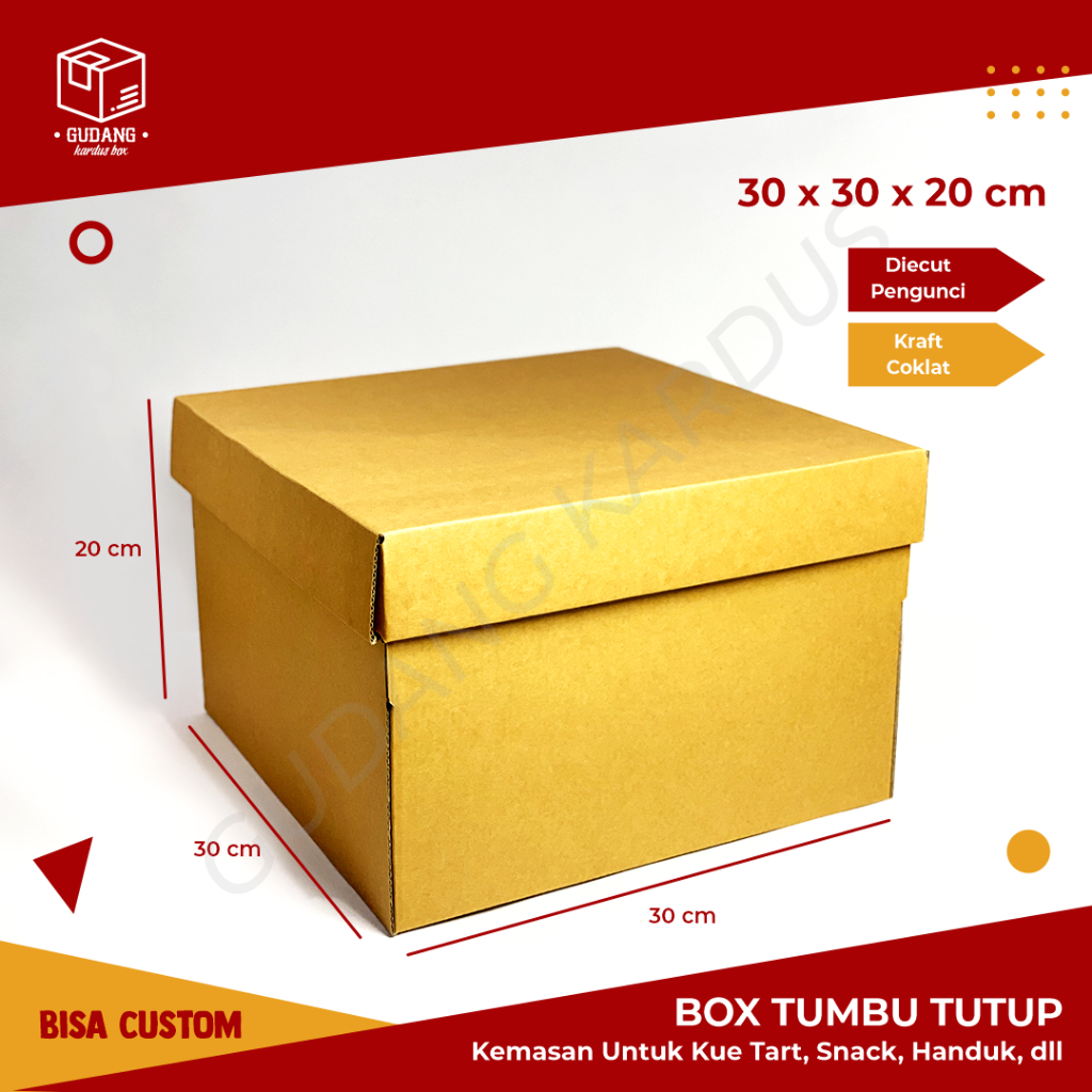 

Box Tumbu Tutup - Uk. 30 x 30 x 20 cm (Set Top/Bottom) Karton/Polos/Kardus/Hampers/KueTart/Packing/paking/boneka/buah/pudding