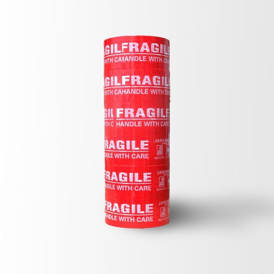 

H7Y 1 Lusin / 12 Pcs - Lakban Fragile Merah 100 Yard - Lakban Fragile MPI 48 mm x 100 yard