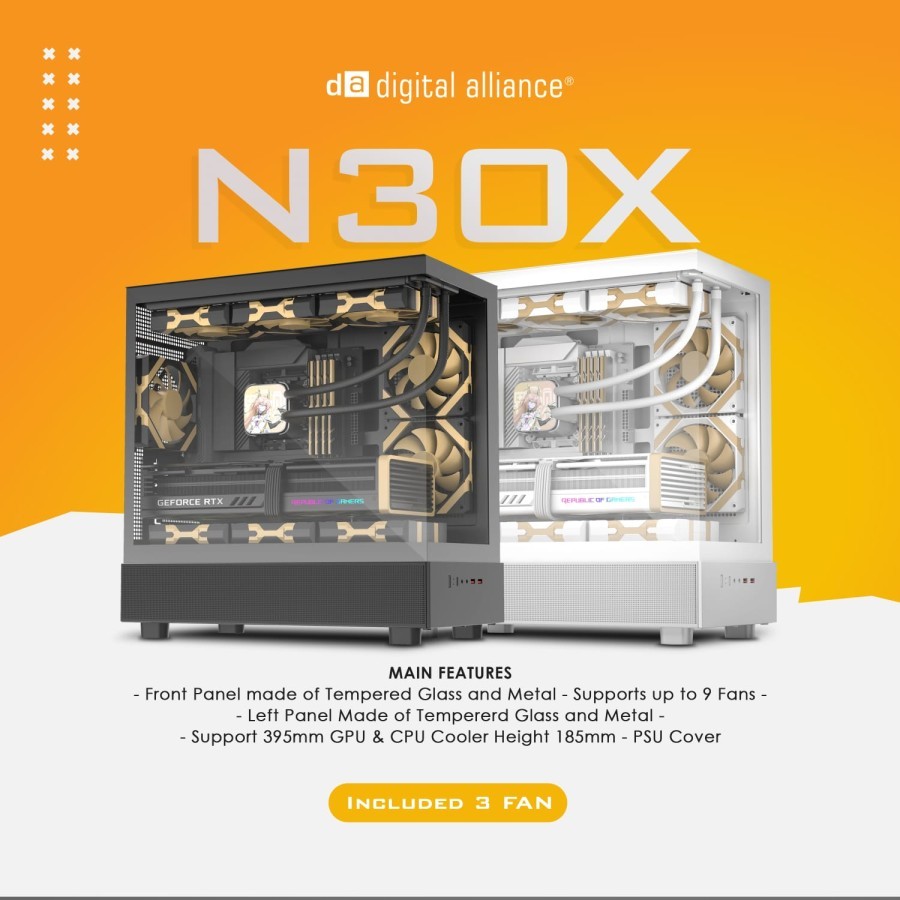 Digital Alliance N30X Tempered Glass Include 3 Fan - M-ATX Gaming Case