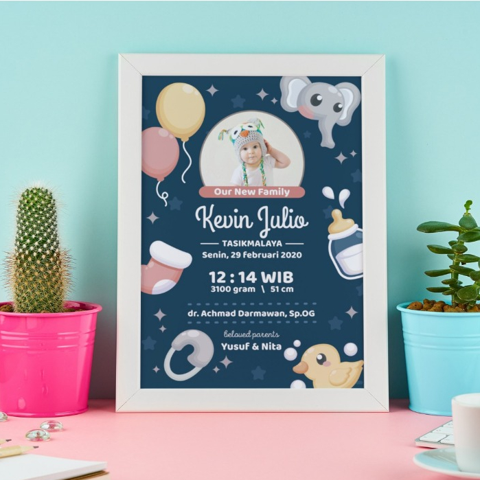 Biodata Bayi  Kado Bayi Baby Bio Kado Lahir Bayi Cetak Foto Bingkai Kaca Biodata Bayi Anak Custom Mu