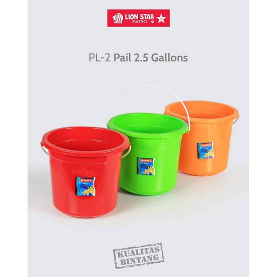 Ember Bak Cuci Air Plastik 2,5 Gallons Gagang Kawat 7,2 Liter Lion Star Pail Pl-2