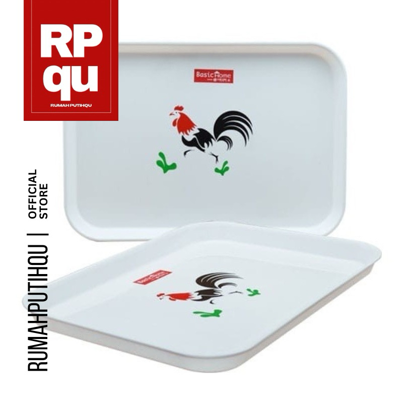 Nampan Besar Plastik Tebal Warna Putih Gambar Ayam Jago Ukuran 44,5 x 31,5 x 3 cm - RPQU