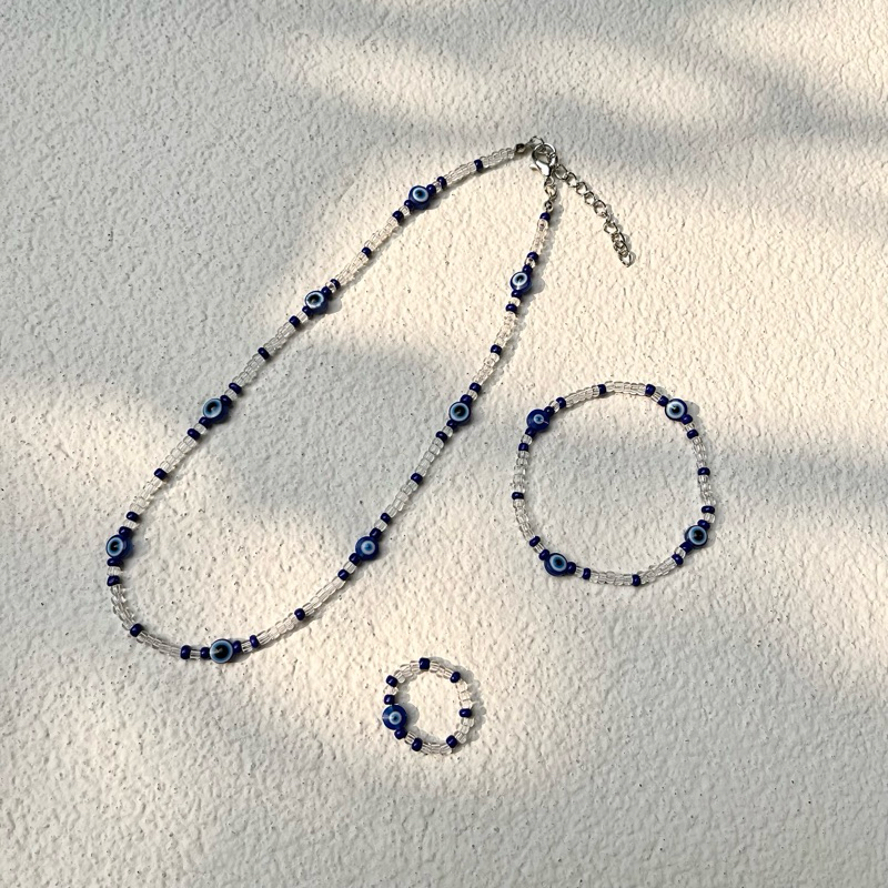 Evil eye set / kalung evil eye / gelang evil eye / cincin / kalung manik / gelang manik